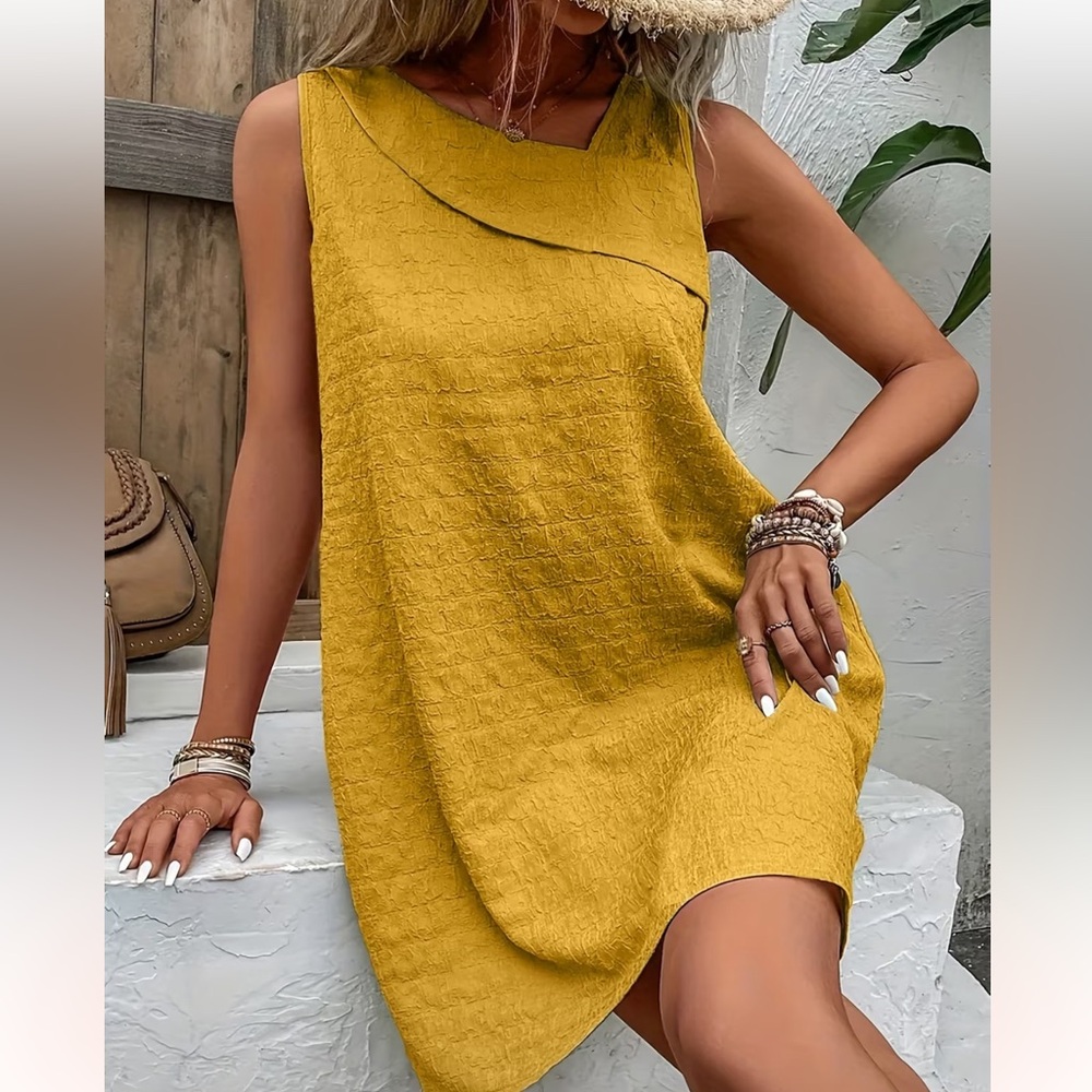 Elegant Mustard Yellow Textured Dress
